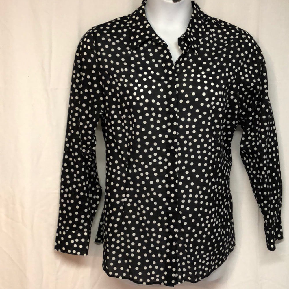 Coldwater Creek 1x No Iron Black White Dot Top 18